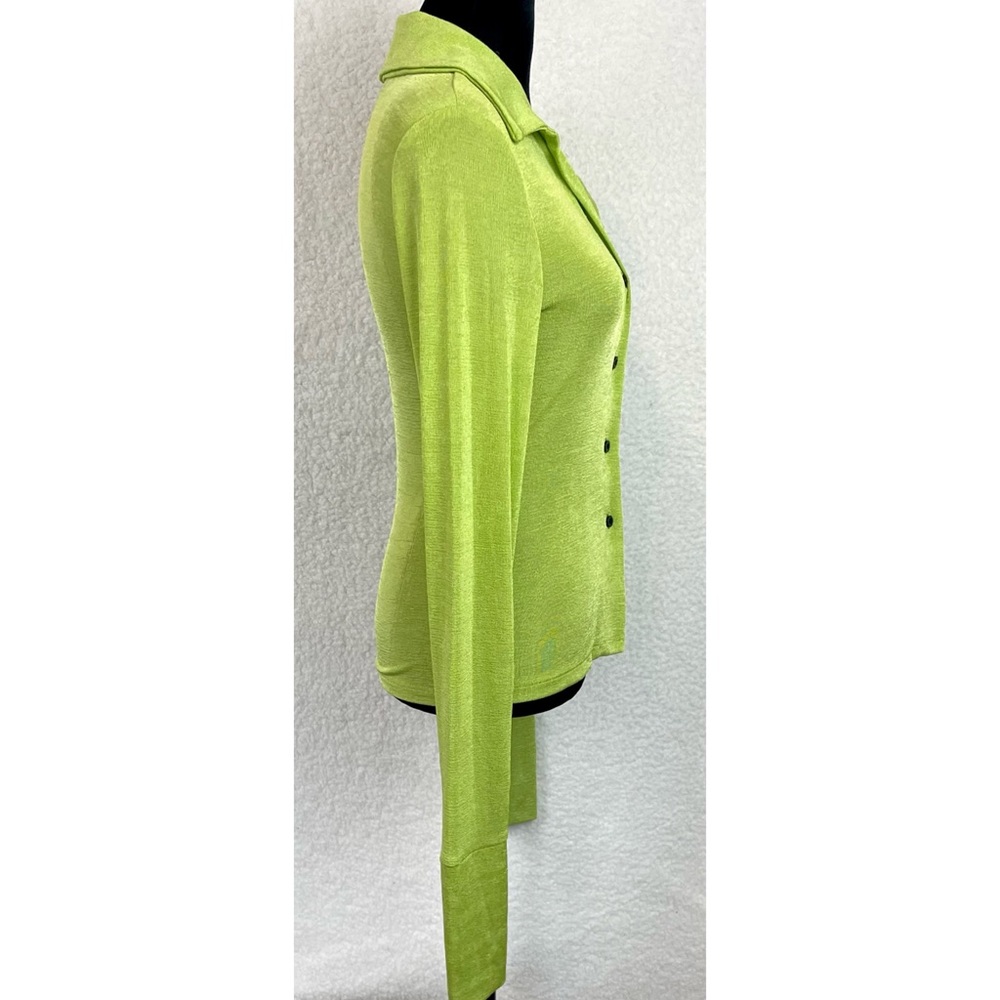 COMMENSE • Lime Green Exaggerated Long Sleeve Collared Button-Down Shirt, S - Picture 9 of 16